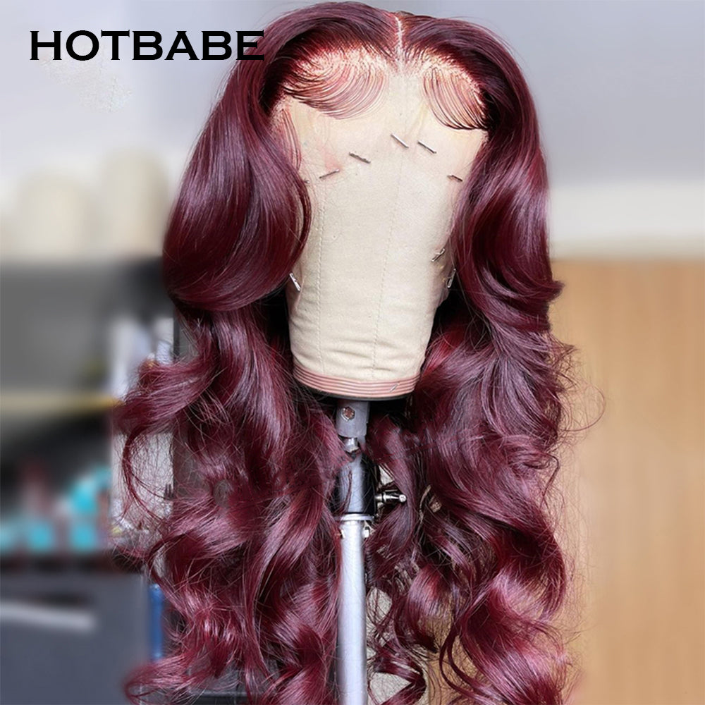 13x6 Lace Front Wig Transparent Body Wave Wig 99J Red PrePlucked 28 30 Inch
