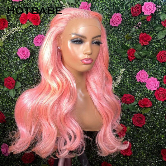 30 Inch Pink Wig Body Wave Transparent Lace Front Wigs For Women
