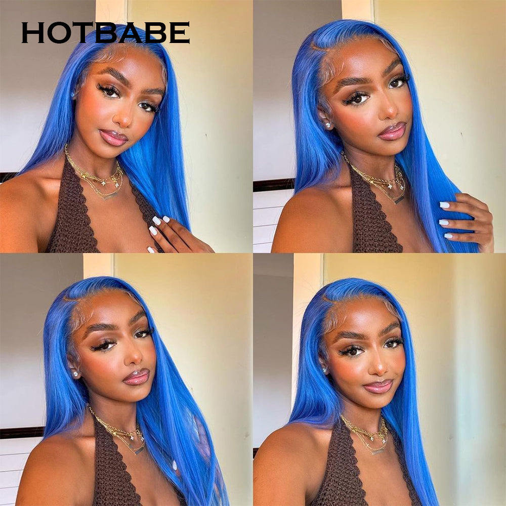 Blue Color 13x6 Lace Front Wigs PrePlucked Brazilian Remy Straight Human Hair Wigs