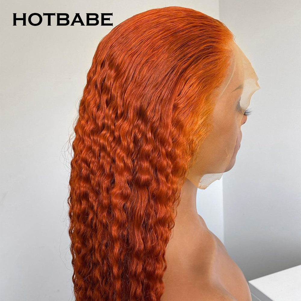 30 Inch Deep Wavy Ginger Orange Lace Frontal Human Hair Wig