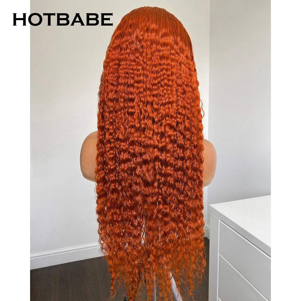 30 Inch Deep Wavy Ginger Orange Lace Frontal Human Hair Wig