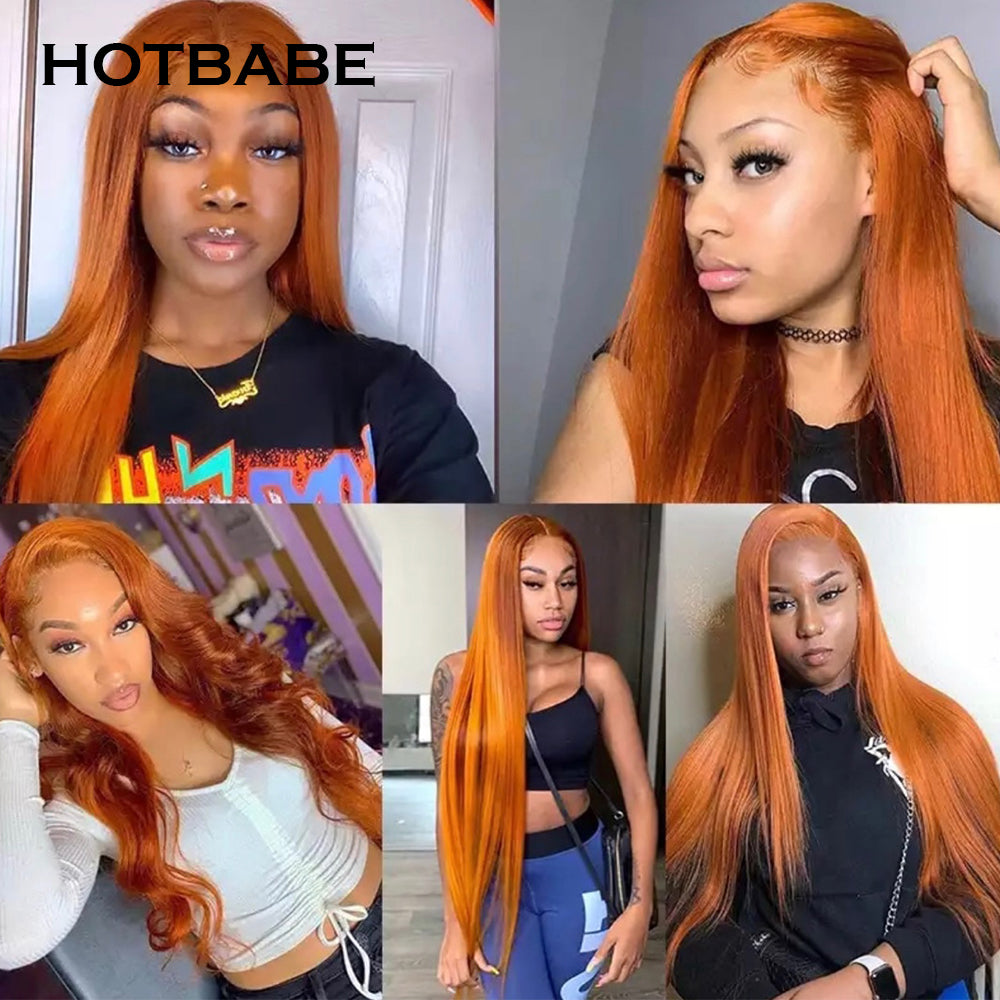 Ginger Orange Color 13*6 Lace Front Wigs for Women Brazilian Pre Plucked Remy Human Hair Wigs