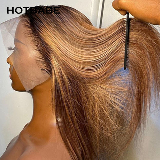 30 Inch Highlight Colored Lace Front Wigs Straight Human Hair Wigs